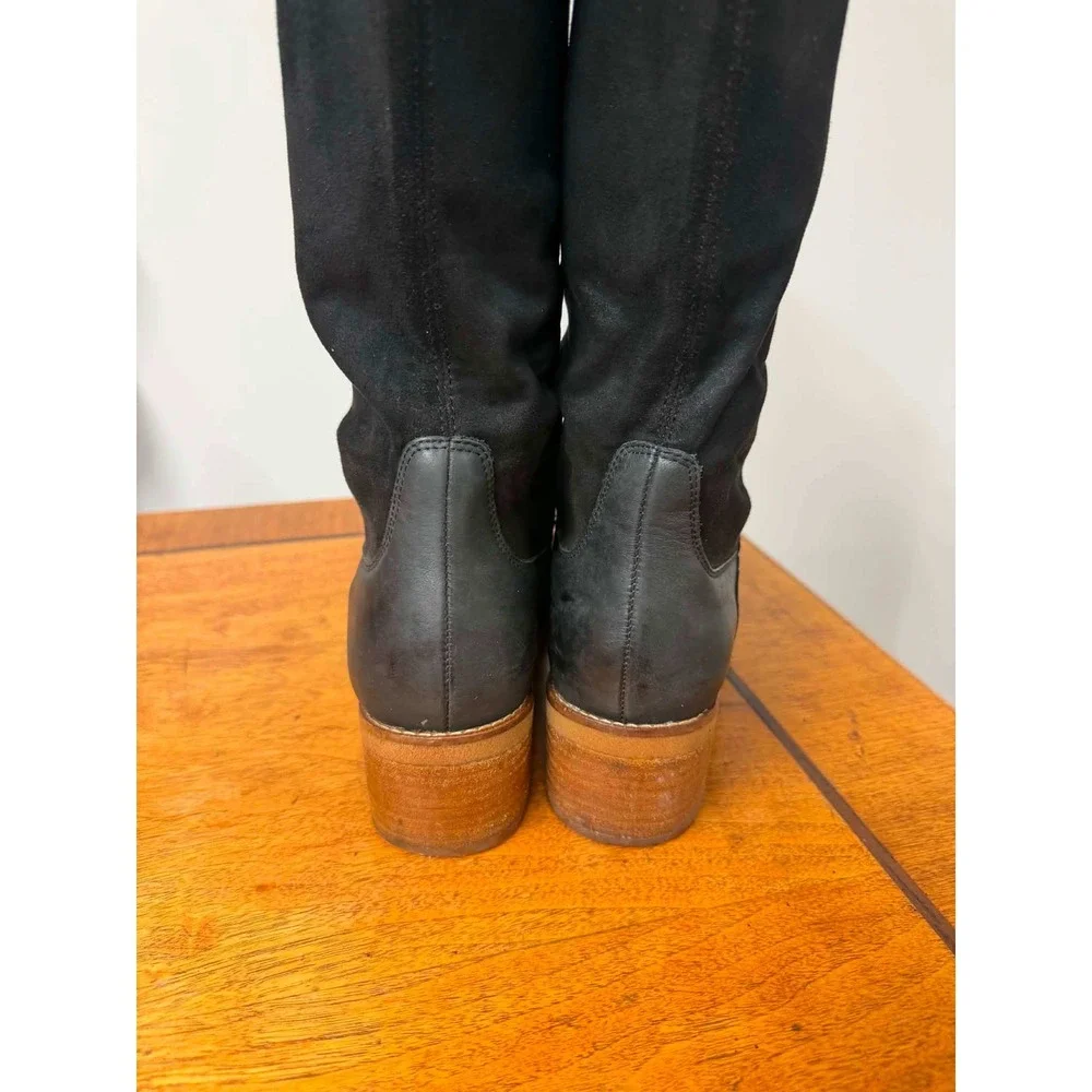 Lucky Brand Tilaree Tall Boots Dark Green Leather Stretchy Back Block Heel 8M